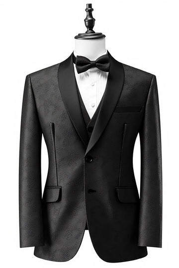 Hommes Noir Châle Revers 3 Pièces Costumes de Bal